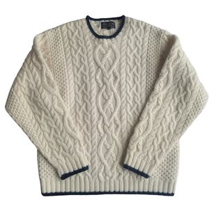 Brooks Brothers Cream Chunky Cable Knit Crewneck  Men/Unisex Sweater Size M